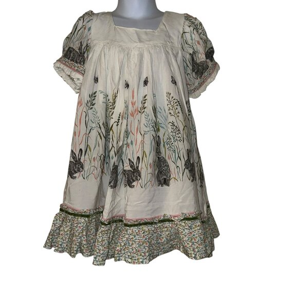 Bunny Rabbit Easter Dress Toddler Girls 3T Bunnies Playing in Grassy Field - Picture 1 of 9